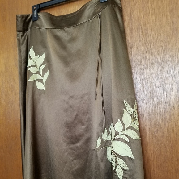 Vintage Liz Claiborne Silk Applique Skirt- A-line Olive Lime 14P Two Lay… - Picture 1 of 9